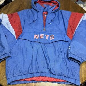 Vintage 90s Starter New Jersey Nets Pullover Nylon Jacket XL